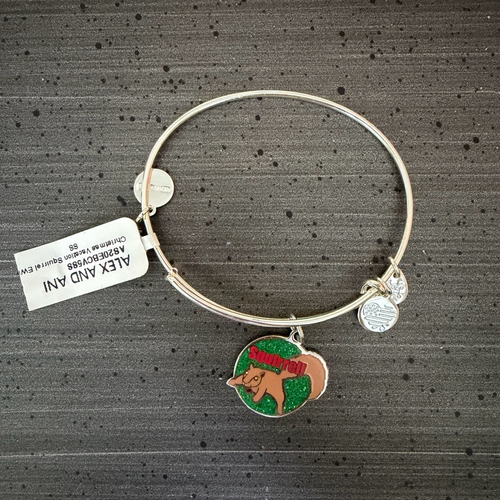Alex and Ani Silver Bangle with Squirrel Charm